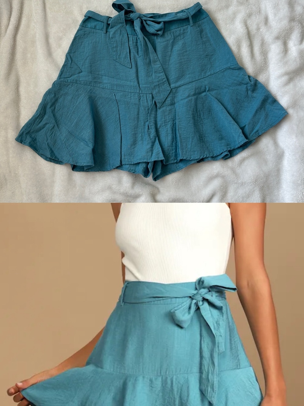 Lulu's Turquoise Belted Tie-Waist Ruffles Skort